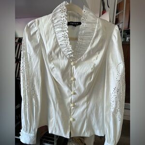 New w/o Tags- Cutout Design Puff Sleeve Button Up Blouse